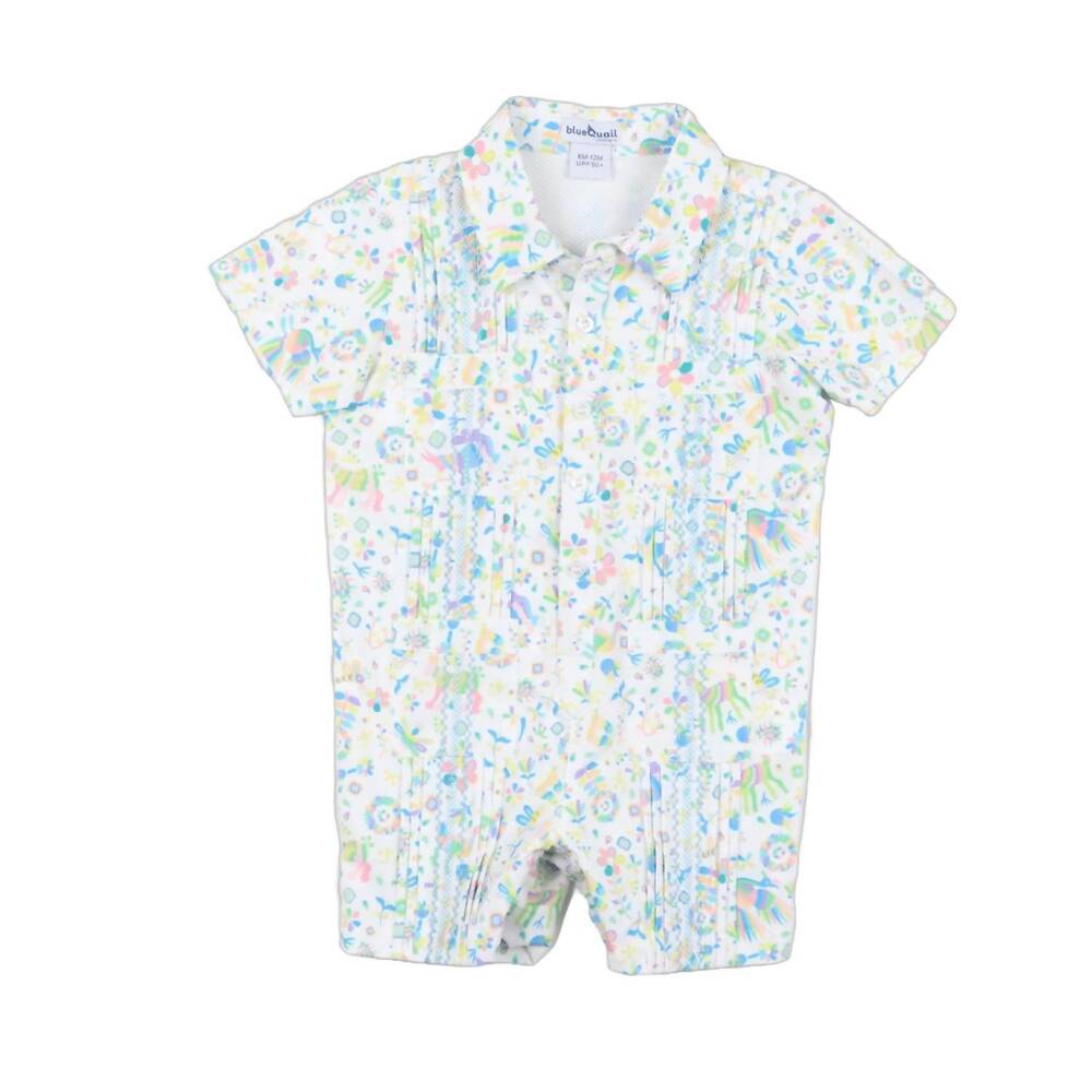 NEW BLUE QUAIL CLOTHING CO. kids spring otomi short sleeve guayabera romper in w